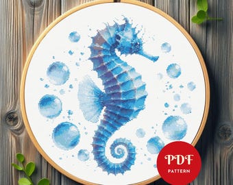 Seahorse Cross Stitch Pattern, Ocean Embroidery Design, Seahorse Needlepoint, Animal Cross Stitch PDF Pattern File, Instant Download, DIY