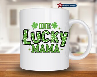 Luck Mama St. Patricks Day Mug Wrap, 11oz & 15oz Mug Template, Pattys Mug Sublimation Design, Mom Mug Wrap Template, Instant Download Png