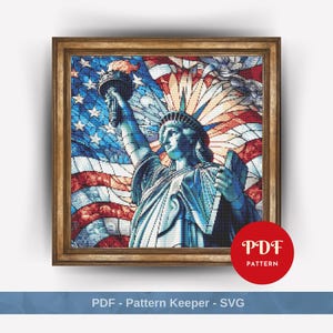 Frihetsgudinnans korsstygnsmönster, amerikansk flagga broderidesign, USA nålspets, korsstygn PDF-mönsterfil, direkt nedladdning, gör-det-själv