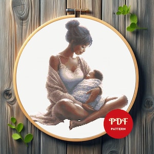 Moeder met baby kruissteekpatroon, vrouwelijk borduurontwerp, vrouw borduurpatroon, eenvoudig pdf-kruissteekpatroon, direct downloaden, doe-het-zelf