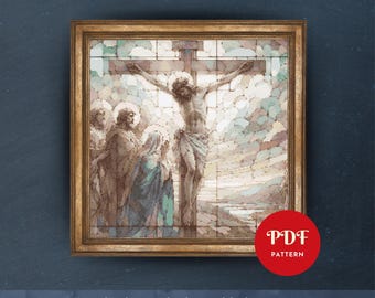 Korsfästelse korsstygnsmönster, Jesus broderidesign, kristen nålstickningsdiagram, enkelt korsstygn PDF-mönster, direkt, gör-det-själv religiöst