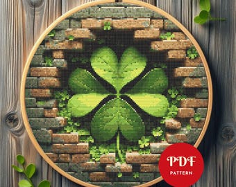 Four Leaf Clover Cross Stitch Pattern PDF, Lucky Shamrock (Pattern Keeper Compatible, Instant Download)