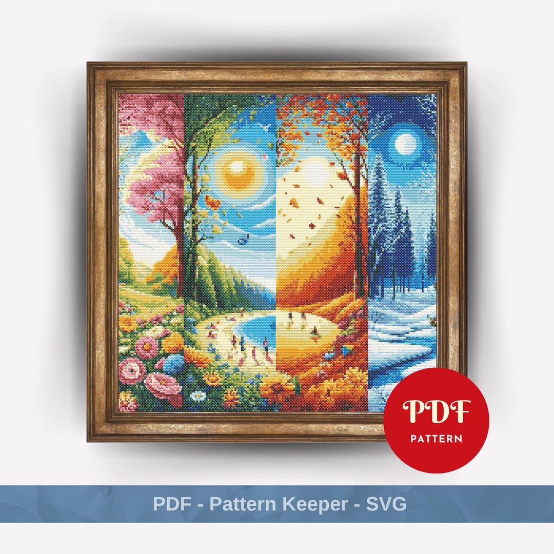 4 Seasons Cross Stitch Pattern Bundle, Spring Cross Stitch Pattern