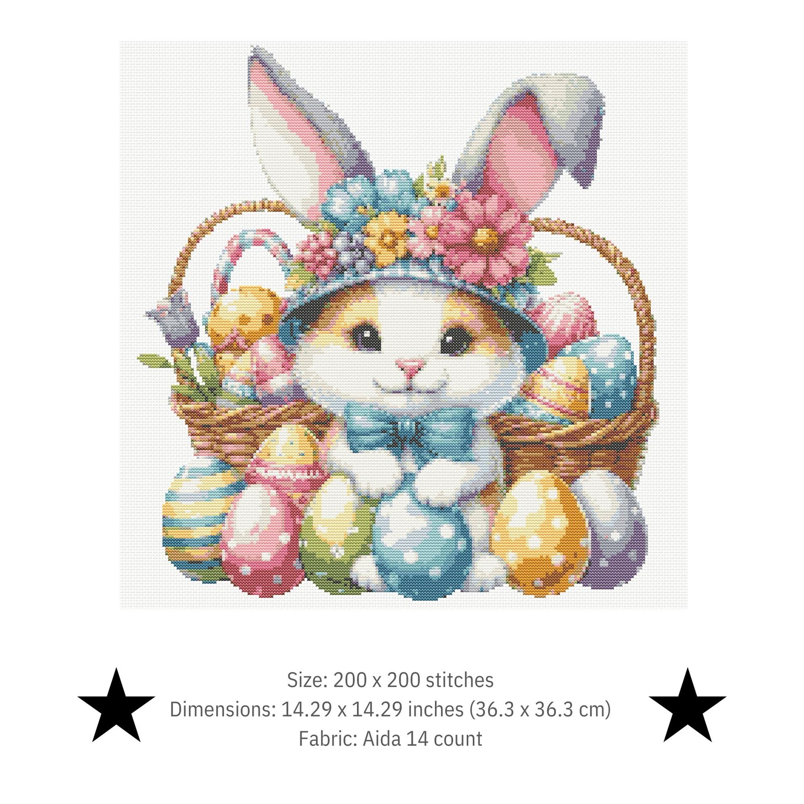 Cute Easter Bunny Cross Stitch Pattern, Easter Eggs Embroidery Pattern ...