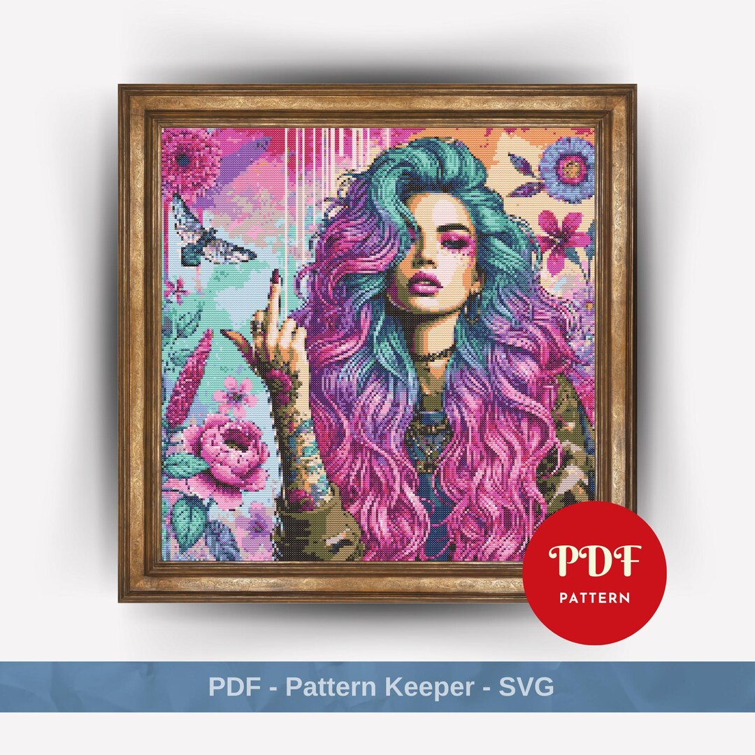 Badass Girl Cross Stitch Pattern, Punk Rock Embroidery Design,edgy ...
