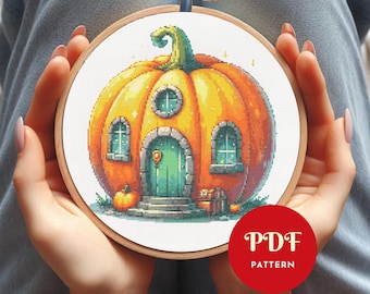 Pumpkin House Cross Stitch Pattern PDF, Halloween Embroidery (Pattern Keeper Compatible, Instant Download)