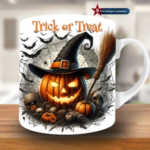 Halloween Trick or Treat Mug Wrap, 11oz & 15oz Mug Template, Mug Sublimation Design, Mug Wrap Template,Instant Digital Download PNG,for kids