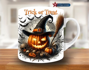 Halloween Trick or Treat Mug Wrap PNG, Sublimation Design, 11oz, 15oz (Digital Download)