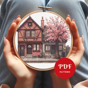 Spring House Cross Stitch Pattern, Vintage Home Embroidery Design,Cozy Needlepoint Chart, Easy Cross Stitch PDF Pattern,Instant Download,DIY