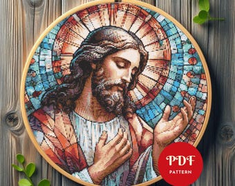 Jesus korsstygnsmönster, korsfästelsebroderidesign, kristet nålsticksdiagram, enkelt korsstygnsmönster i PDF-format, digital nedladdning, gör-det-själv