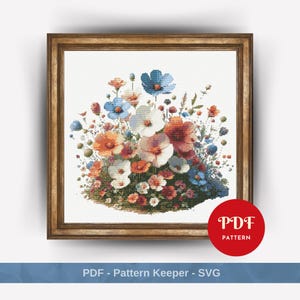 Wilde bloemen kruissteekpatroon, bloemenborduurpatroon, bloemenborduurontwerp, pdf-patroonbestand kruissteek, digitale download pdf