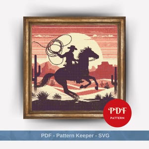 Cowboy on Horse Cross Stitch Pattern, Western Embroidery Design, Cowboy Needlepoint PDF, Colorful Cross Stitch, Instant Download, DIY