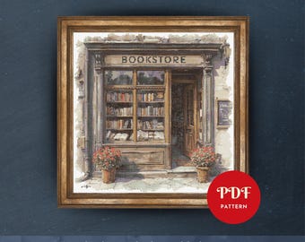 Padrão de ponto cruz para livraria, design de bordado para loja vintage, gráfico de bordado para livros, padrão de ponto cruz fácil em PDF, download instantâneo, faça você mesmo