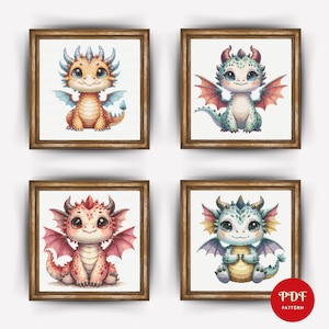Paquete de patrones de punto de cruz de dragones adorables, Mystic Embroidery (compatible con Pattern Keeper, descarga instantánea)