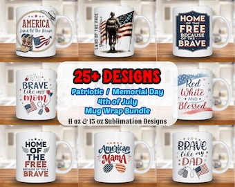 Patriotic Mug Wrap Bundle, 11oz & 15oz Mug Template, Memorial Day Mug Sublimation Design, 4th of July Mug Wrap Template,Instant Download Png