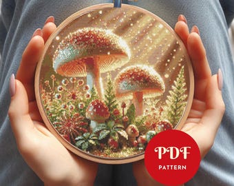 Pilz Kreuzstichmuster, Blumenstickerei Design, Wald Nadelstichmuster, einfaches Kreuzstichmuster PDF, Instant Download, DIY