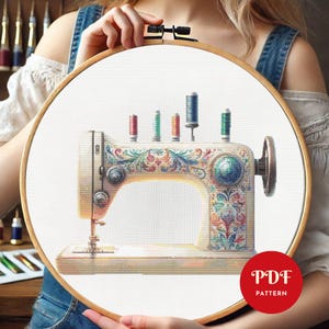 Sewing Machine Cross Stitch Pattern, Sewing Embroidery Stitch Pattern, Embroidery, Girl Cross Stitch PDF Pattern File, Digital download pdf
