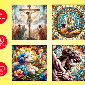 Christian Stained Glass PNG Bundle, High-Resolution (Digital Download) image 3