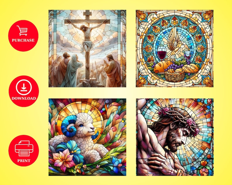 Christian Stained Glass PNG Bundle, High-Resolution (Digital Download) image 3