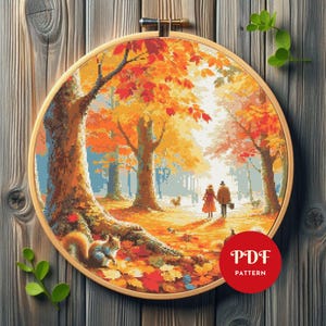 Autumn Forest Cross Stitch Pattern, Autumn Embroidery Design, Fall Needlepoint Chart, Easy Cross Stitch PDF Pattern, Instant Download, DIY
