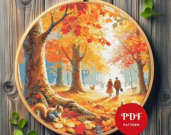 Autumn Forest Cross Stitch Pattern, Autumn Embroidery Design, Fall Needlepoint Chart, Easy Cross Stitch PDF Pattern, Instant Download, DIY