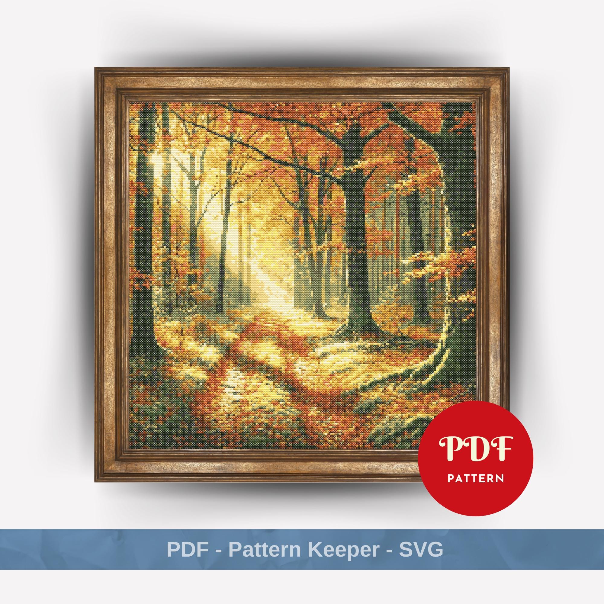 Autumn Landscape Cross Stitch Pattern, Forest Embroidery Pattern ...