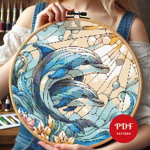 Stained Glass Dolphin Cross Stitch Pattern PDF, Animal Embroidery (Pattern Keeper Compatible, Instant Download)