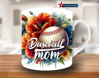 Baseball Mom Mug Wrap, 11oz & 15oz Mug Template, Mug Sublimation Design, Mug Wrap Template, Instant Digital Download PNG, Inscribed mug wrap