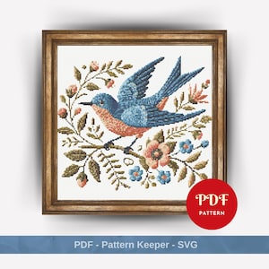 Bird and Flowers Cross Stitch Pattern, Floral Embroidery Pattern, Embroidery Design, Cross Stitch PDF Pattern File, Digital download pdf