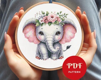 子象のクロスステッチパターン（PDF）、動物刺繍（パターンキーパー