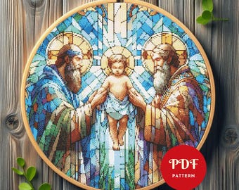 キリストの誕生クロスステッチパターン：キリスト教のステンドグラスの