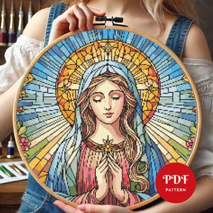 Virgin Mary Stained Glass Cross Stitch Pattern,Christian Embroidery Pattern,Embroidery Design,Cross Stitch PDF Pattern File,Digital download