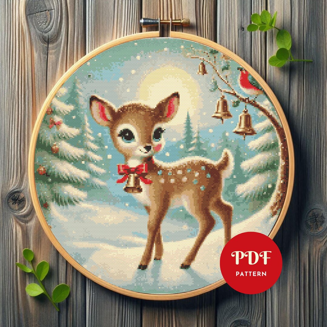 Christmas Deer Cross Stitch Pattern, Winter Embroidery Design, Reindeer ...