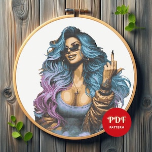 Badass Girl Cross Stitch Pattern, Sassy Woman Embroidery Design, Female Needlepoint Chart,Easy Cross Stitch PDF Pattern,Instant Download,DIY