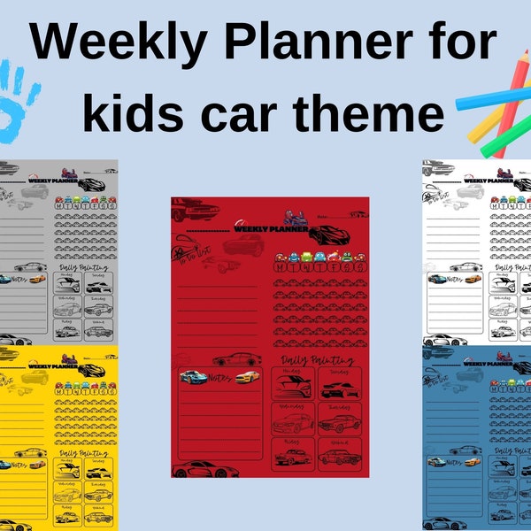 Weekly Planner for kids Car theme l for boys l painting l cars l ColoringBook l CreativeKids l KidsOrganization l GiftIdeas l Planning