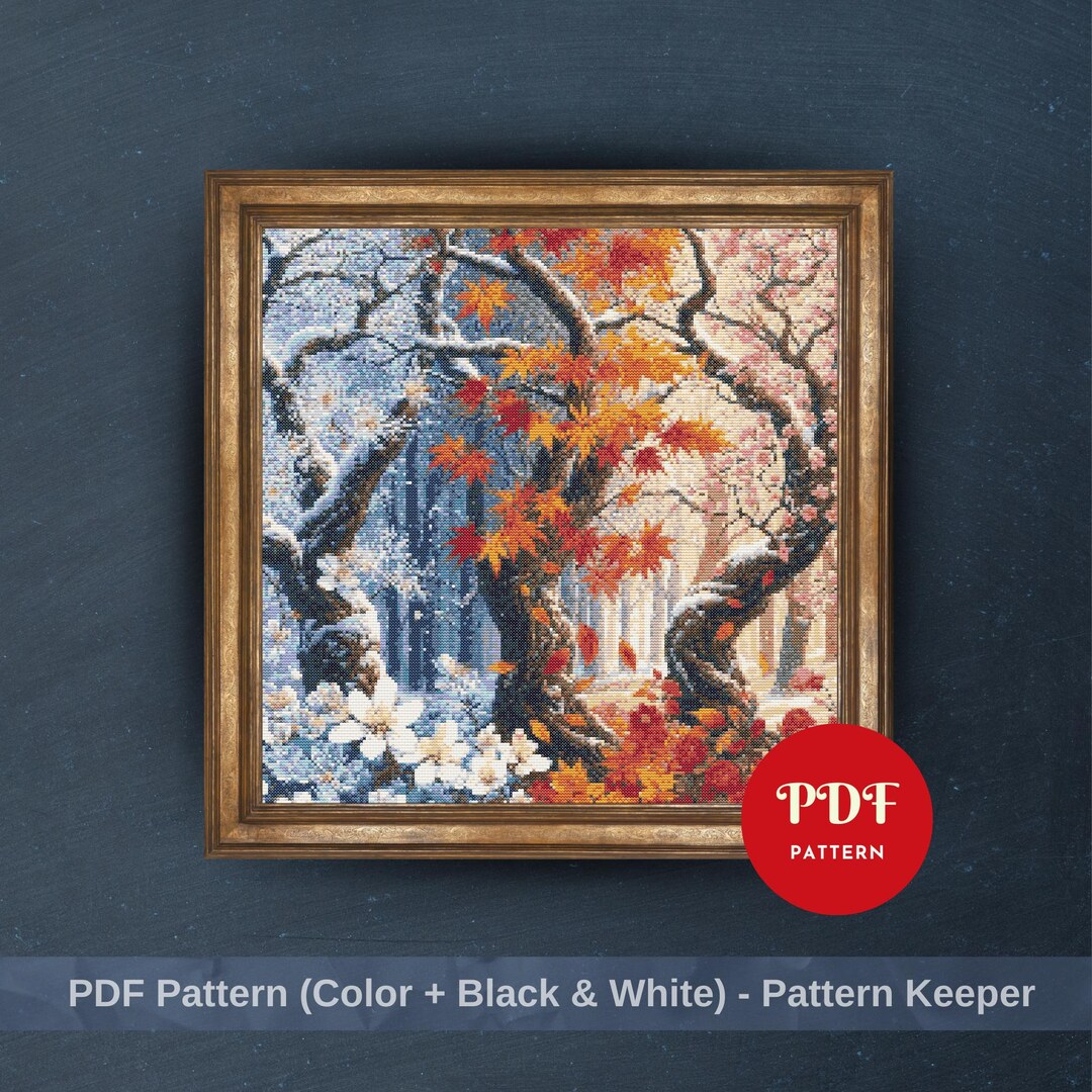 Four Seasons Tree Cross Stitch Pattern, Seasonal Nature Embroidery ...
