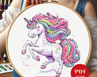 Unicorn Cross Stitch Pattern PDF, Colorful Design (Pattern Keeper Compatible, Instant Download)