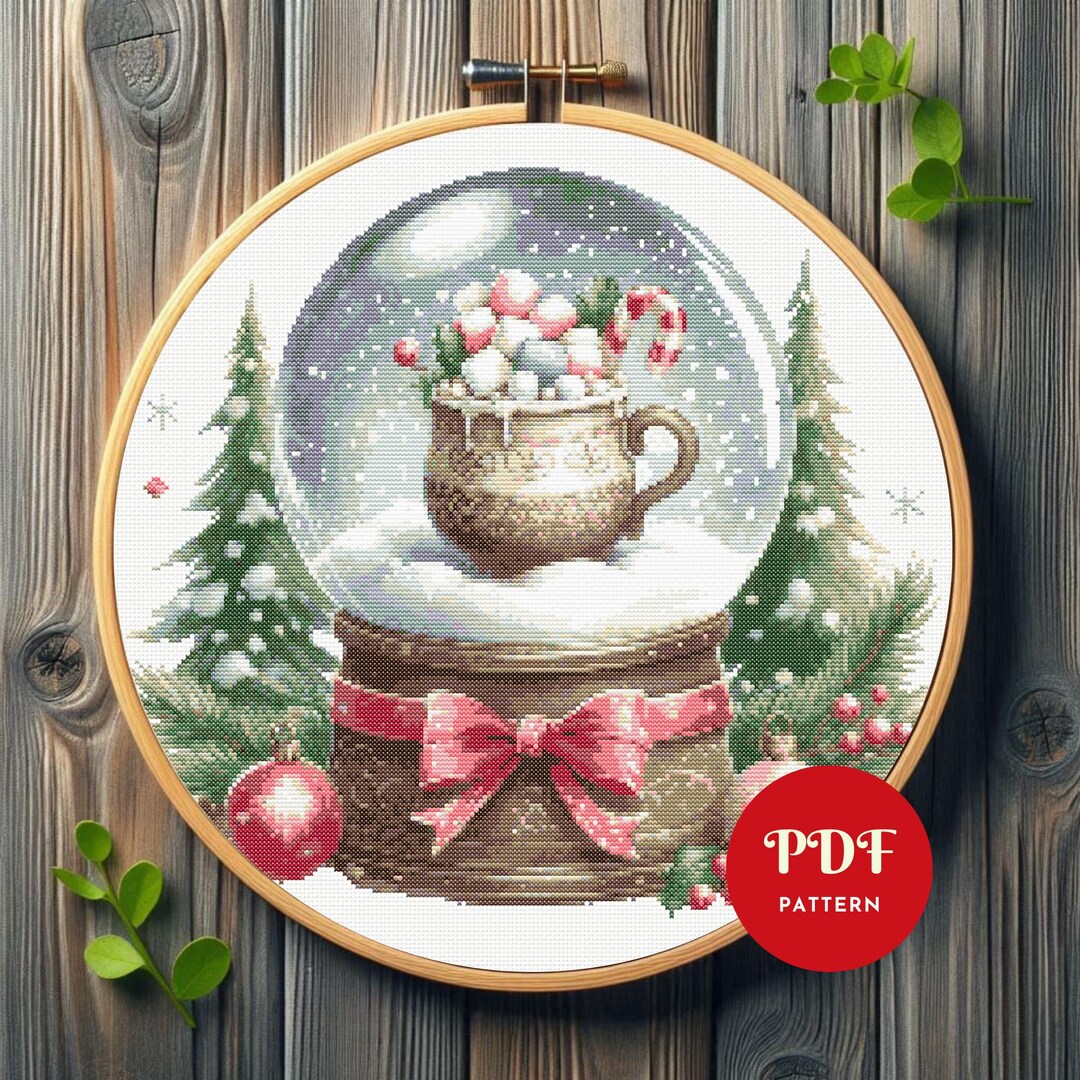 Christmas Snow Globe Cross Stitch Pattern, Cozy Holiday Embroidery ...