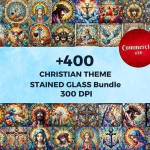 Christliches Glasmalerei-Bündel, hochauflösende, kommerzielle Nutzung, Glasmalerei PNG, Glasmalerei-Muster, Faux Buntglas, Papier