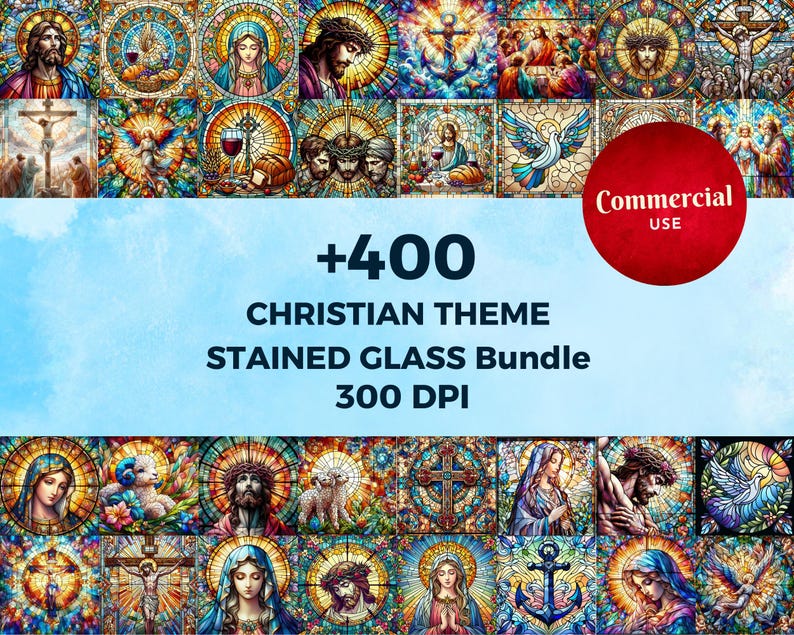 Christian Stained Glass PNG Bundle, High-Resolution (Digital Download) image 1