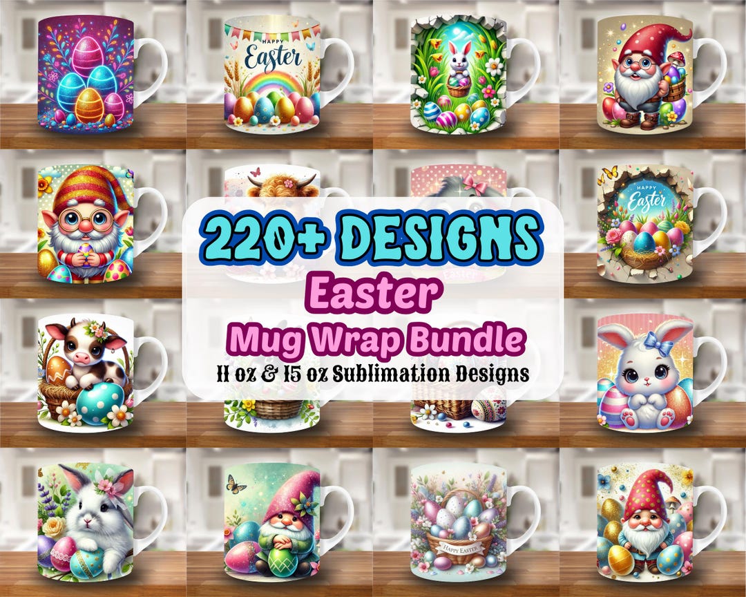 3D Easter Mug Wrap Bundle, 11oz & 15oz Mug Template, Easter Bunny Mug ...