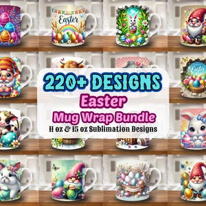 3D Easter Mug Wrap Bundle, 11oz & 15oz Mug Template, Easter Bunny Mug Sublimation Design, Easter Eggs Mug Wrap Template, Instant Download