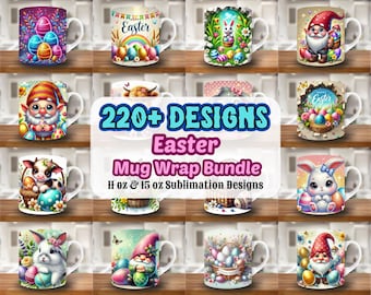 3D Easter Mug Wrap Bundle, 11oz & 15oz Mug Template, Easter Bunny Mug Sublimation Design, Easter Eggs Mug Wrap Template, Instant Download