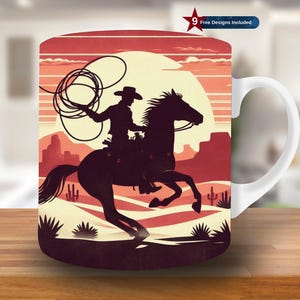 Cowboy Riding Horse Mug Wrap, 11oz & 15oz Mug Template, Western Mug Sublimation Design, Coffee Mug Wrap Template, Instant Download PNG