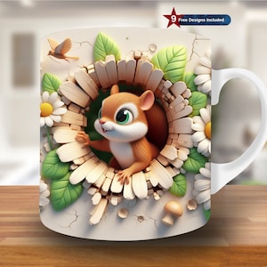 Squirrel Hole Mug Wrap Sublimation Design, 11oz 15oz (PNG, Digital Download)
