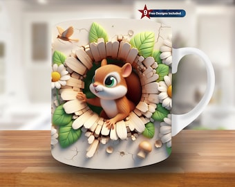 Squirrel Hole Mug Wrap Sublimation Design, 11oz 15oz (PNG, Digital Download)