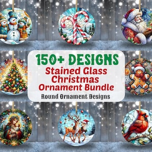 Stained Glass Christmas Ornament Bundle PNG, Christmas Sublimation Designs, Christmas Round PNG, Template Design, Instant Download PNG