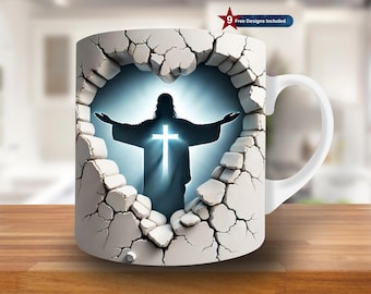 Jesus Hole in a Heart Wall Mug Wrap, 11oz & 15oz Mug Template,Christian Mug Sublimation Design, Cross Mug Wrap Template,Instant Download PNG