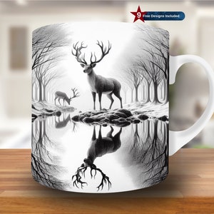 3D Deer And Snowy Forest Mug Wrap, 11oz & 15oz Mug Template, Christmas Mug Sublimation Design,Coffee Mug Wrap Template, Digital Download PNG