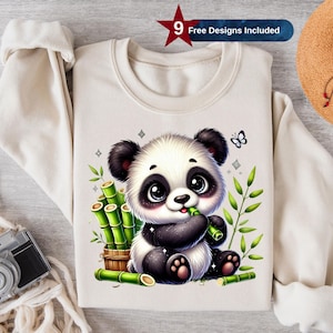Panda lindo (Png), diseño de sublimación, clipart (Png), adorable camiseta de oso de bambú, diseño de camiseta (Png de moda), descarga instantánea (Png), DTF